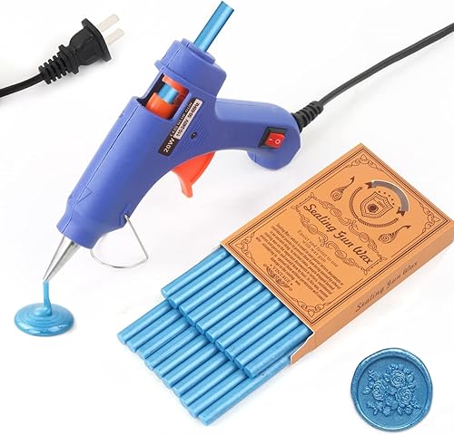 Kit de sellado de cera, 20 varillas de cera de sellado de mar azul con 1 pistola de pegamento para sello de cera, ideal para invitaciones de boda,
