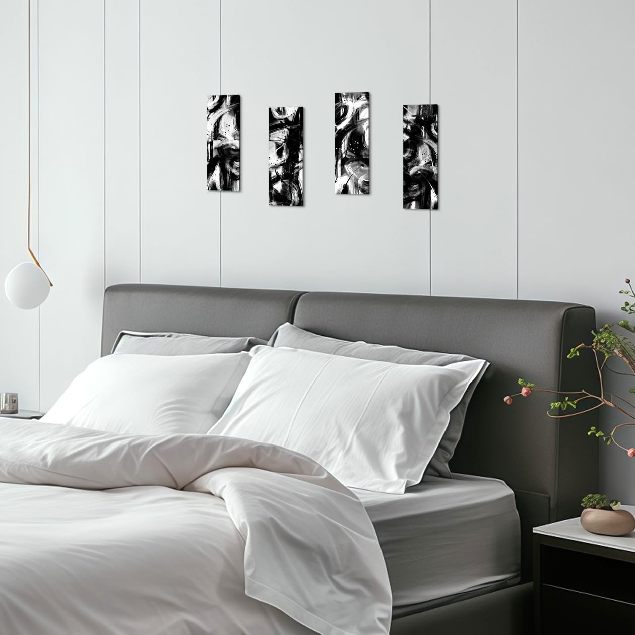 VGICH Abstract Canvas Wall Art 4 Piece, Black and White Minimalist Abstract Wall Decor Artwork for Living Room, Bedroom, Bedroom, Office (6x17 Inch)