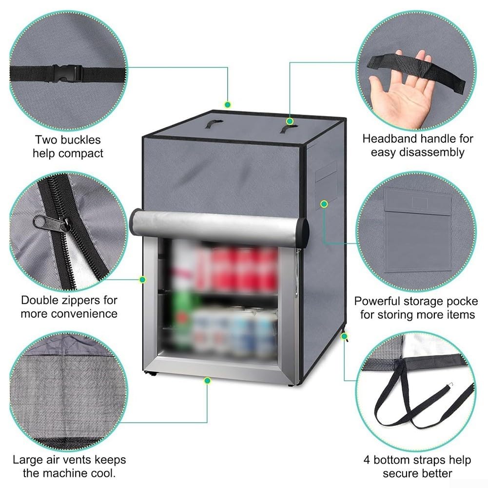 Copertura Impermeabile Per Frigorifero Esterno - Tessuto Oxford 210D, Taglia S, Nero - Foto 7