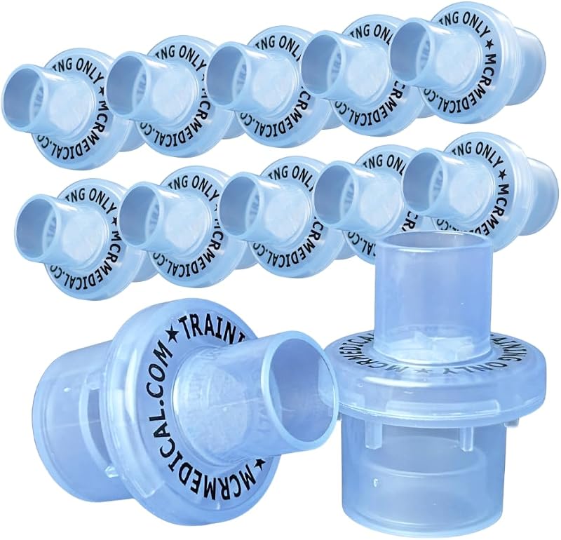 Máscara de entrenamiento de RCP, paquete de 50 válvulas unidireccionales | MCR Médico | Prepare máscaras reutilizables para la instrucción con una válvula de flujo de aire constante reemplazable para el entrenamiento de simulación.