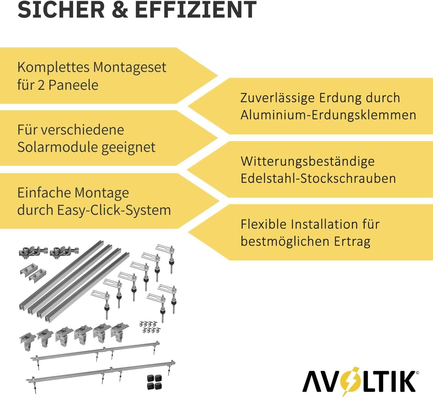 PV Halterung Blechdach Montageset – Balkonkraftwerk – inkl. 200 mm Stockschrauben M10, EPDM-Dichtung, 1,25 m Aluschienen & Modulhalter – für Trapez- & Wellblech