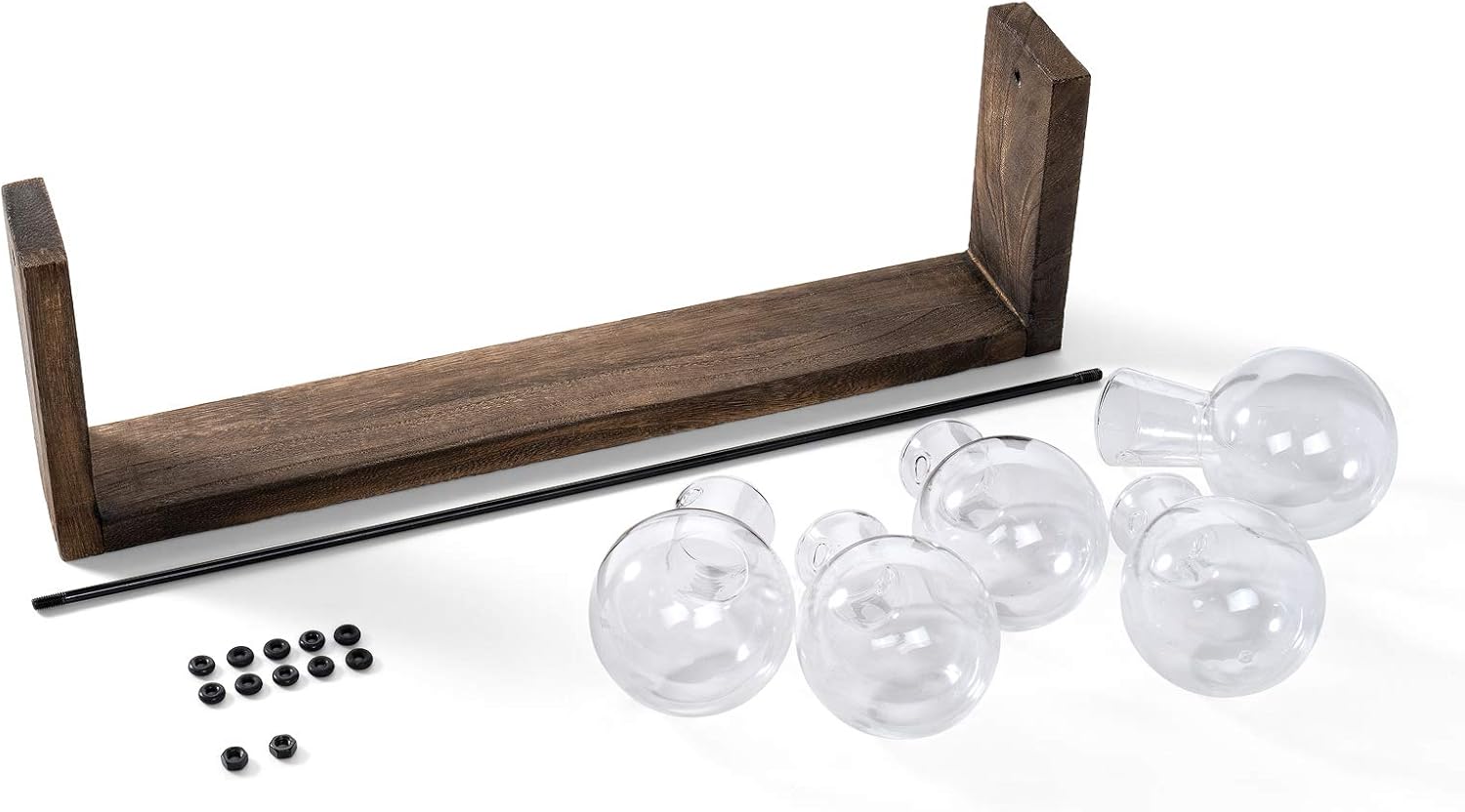 Mkono Plant Terrarium with Wooden Stand, Wall Hanging Glass Planter Desktop Plant Propagation Vase with Metal Swivel Retro Rack for Hydroponics Plants Home Office Decor (5 Bulb Vase) - Image 5