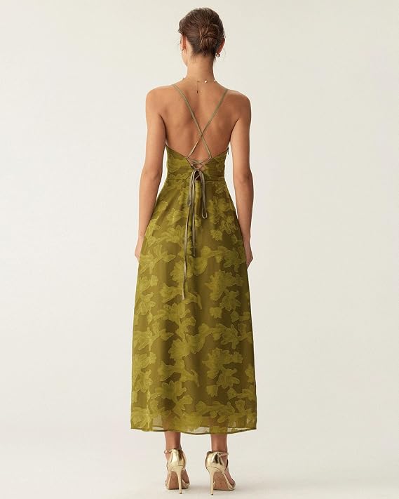 RIHOAS Women's Floral Maxi Dresses Summer Spaghetti Strap Cocktail Party Wedding Guest Dress Tie Back Sundress