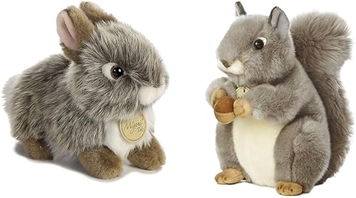 Aurora Miyoni - Paquete de conejito de bebé gris de 7 pulgadas y ardilla de 10 pulgadas