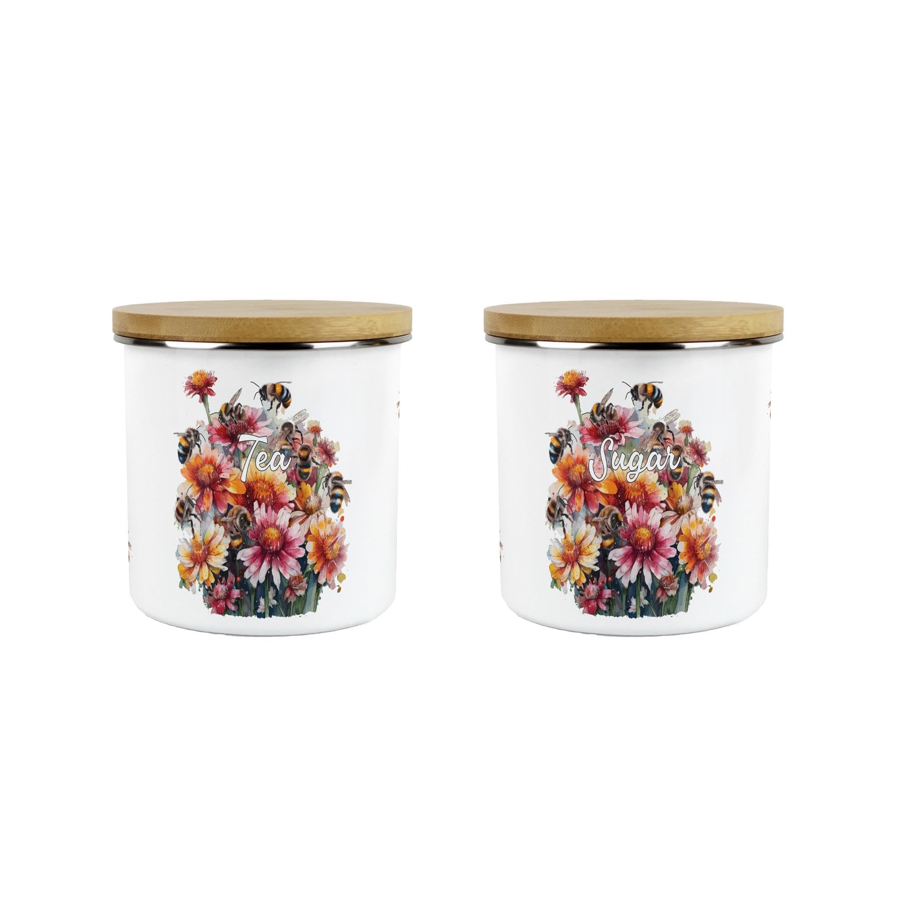 Purely Home Flowers & Bees Tea & Sugar Canisters - 600ml Kitchen Storage Containers