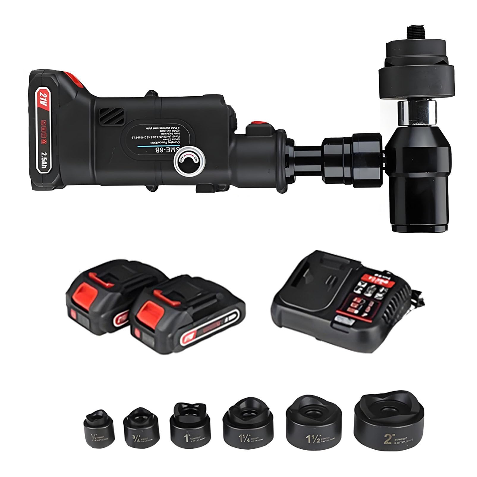 BOOZXCV Hydraulic Hole Punch Kit with 6 Dies, 21V 2.5Ah Cordless Battery Powered Punch Tool, 22mm Stroke for Metal, Electrical Panels