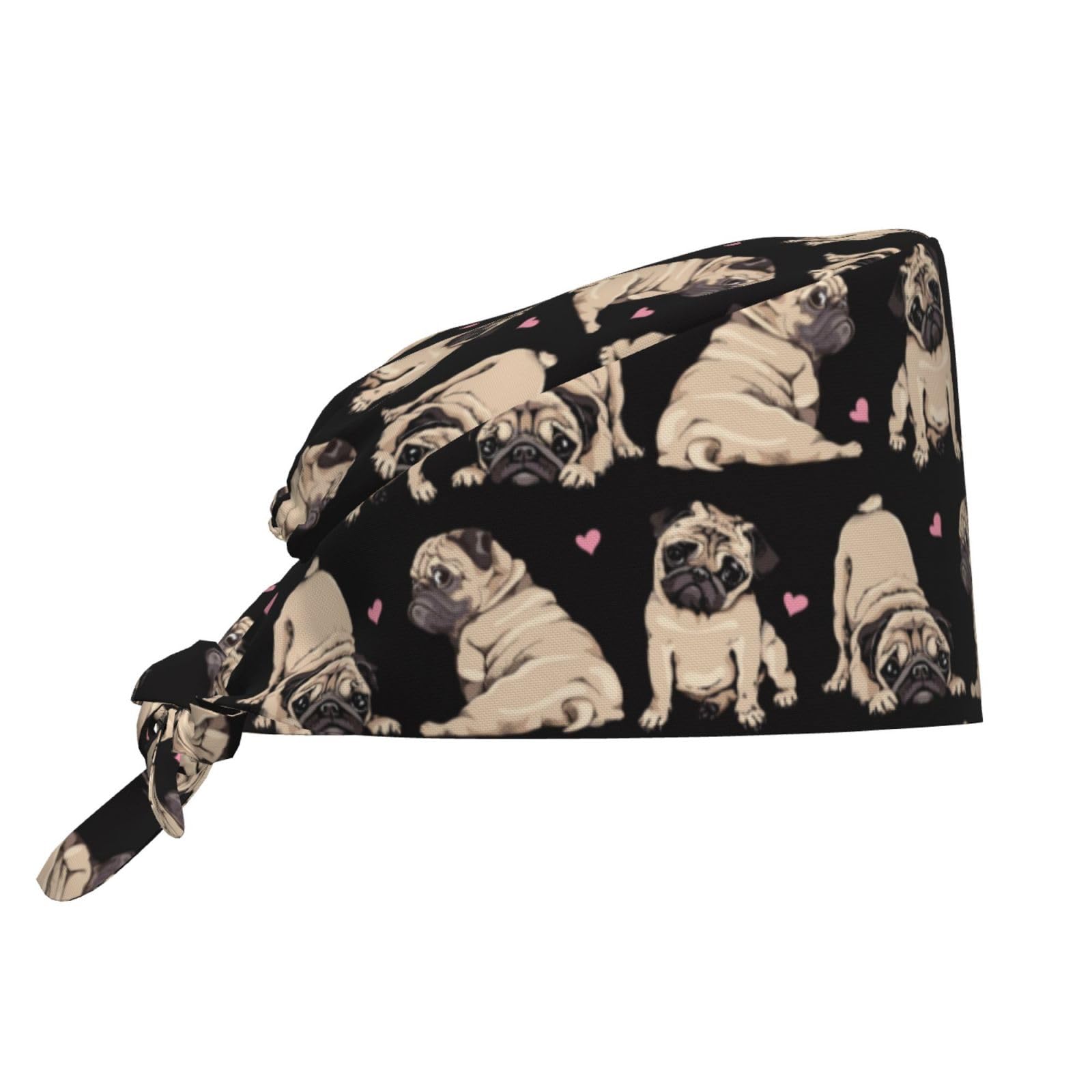 Kuilepa French Bulldog Print Working Caps With Sweatband Adjustable Working Hats Elastic Scrub Hats Nurse Scrub Cap