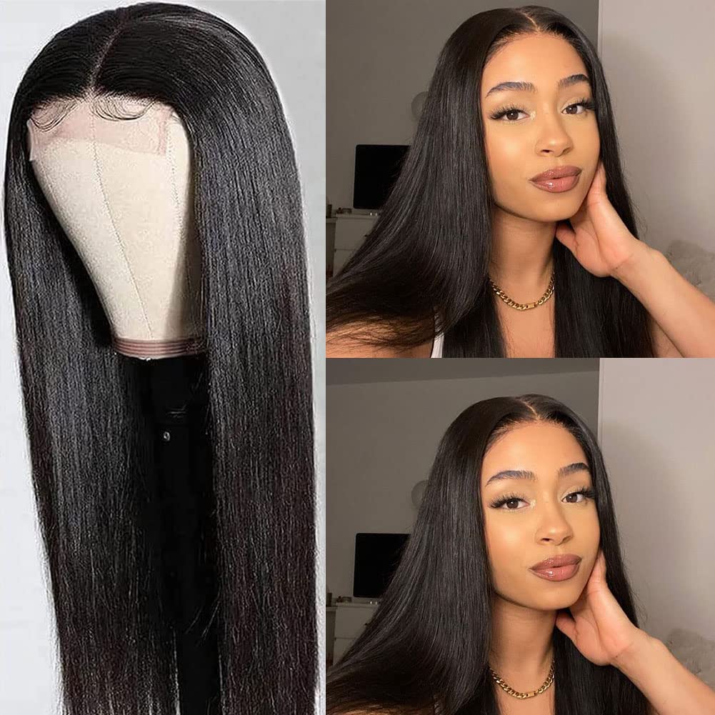 FLYBAO Lace Front Wigs Human Hair 20inch 9A Straight Closure Wigs for Black Women 180% Density 4x4 Straight Human Hair Lace Front Wigs HD Transparent Lace Wig Pre Plucked with Baby Hair
