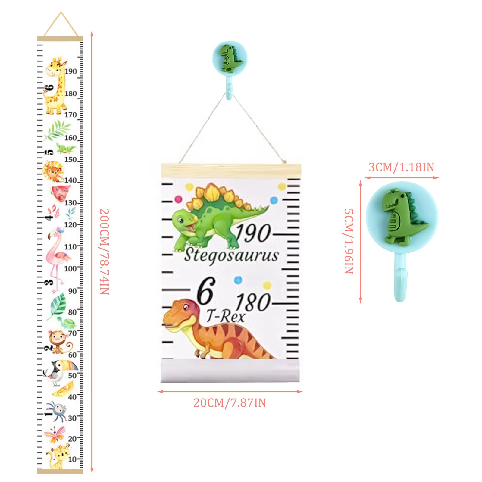 Bambini Altezza Grafico Misurazione Righello da Parete in Legno 20x200cm Animali Della Foresta