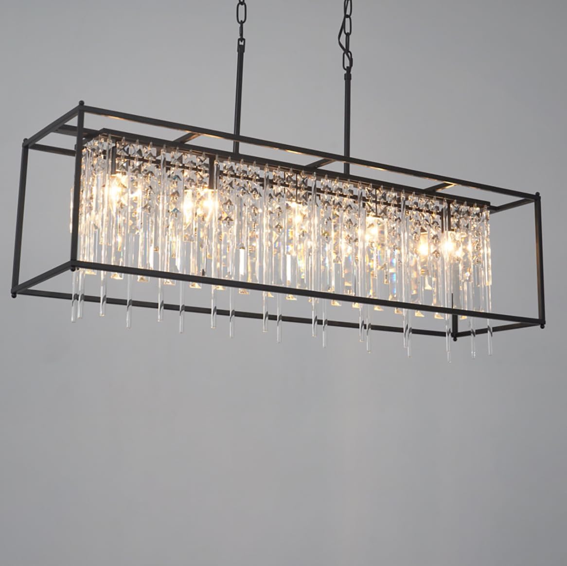 Crystal Chandeliers for Dining Room, Modern Rectangle 5-Light Chandelier, Black Industrial Farmhouse Chandelier Luxury Pendant Light Fixtures for Dining Room Kitchen Living Room Bedroom-L39 Inch