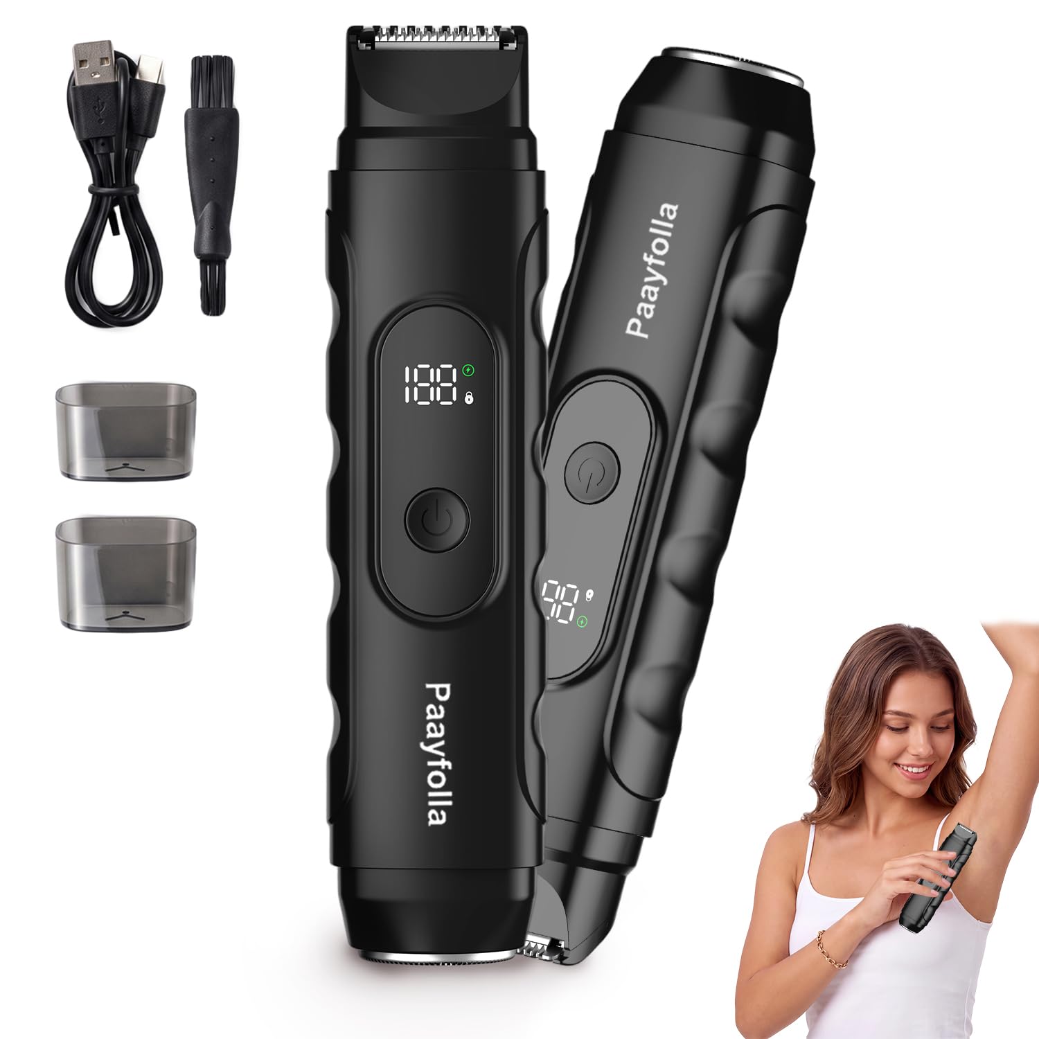 Rasoio elettrico senza fili da donna, 2 in 1, impermeabile, ricaricabile, per viso, gambe (nero)