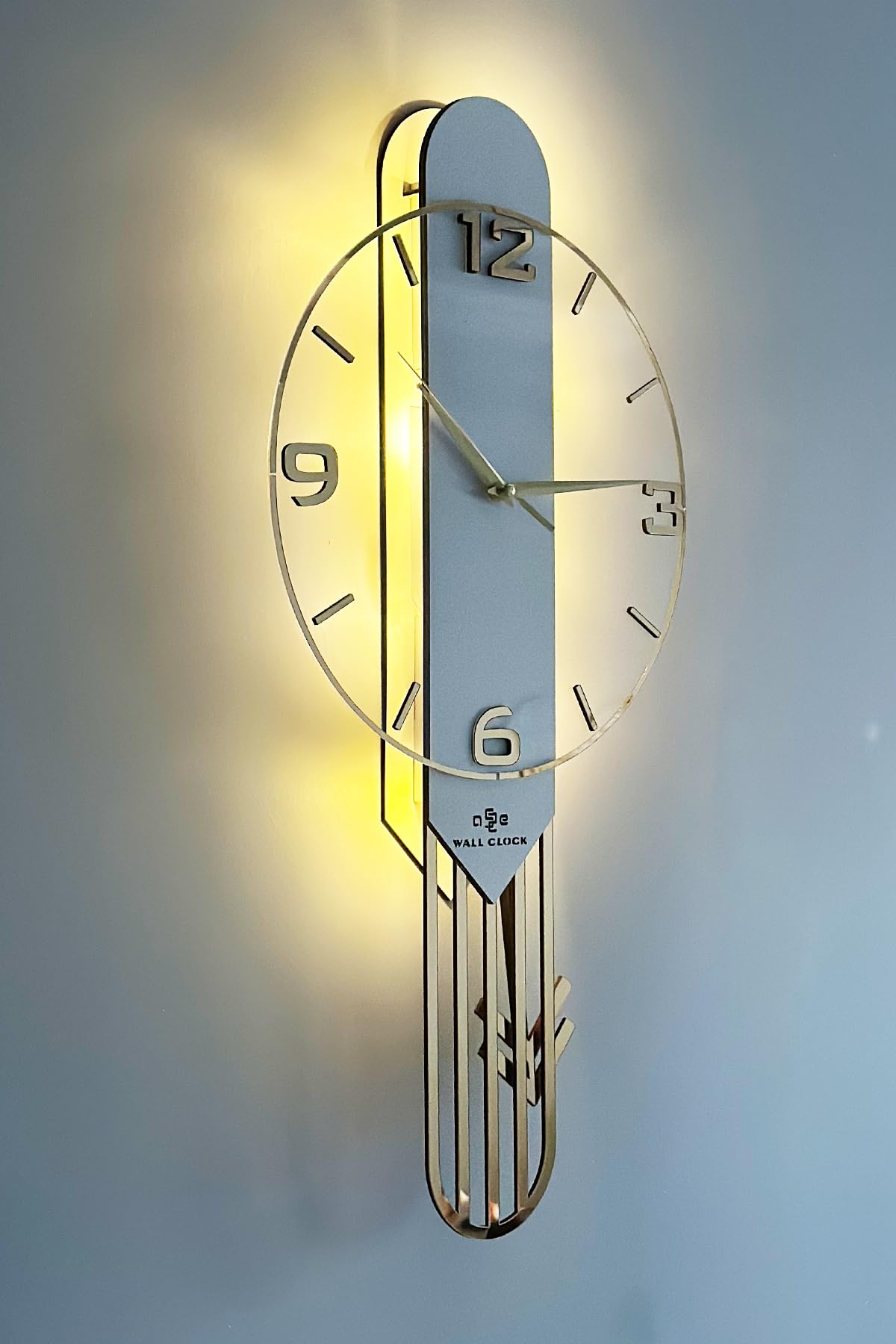 SODEF Horloge Murale Rectangulaire à Pendule Lumineuse 65cm Blanc et Or Design Moderne Silencieux pour Salon Chambre Bureau - Beyaz-Sarı