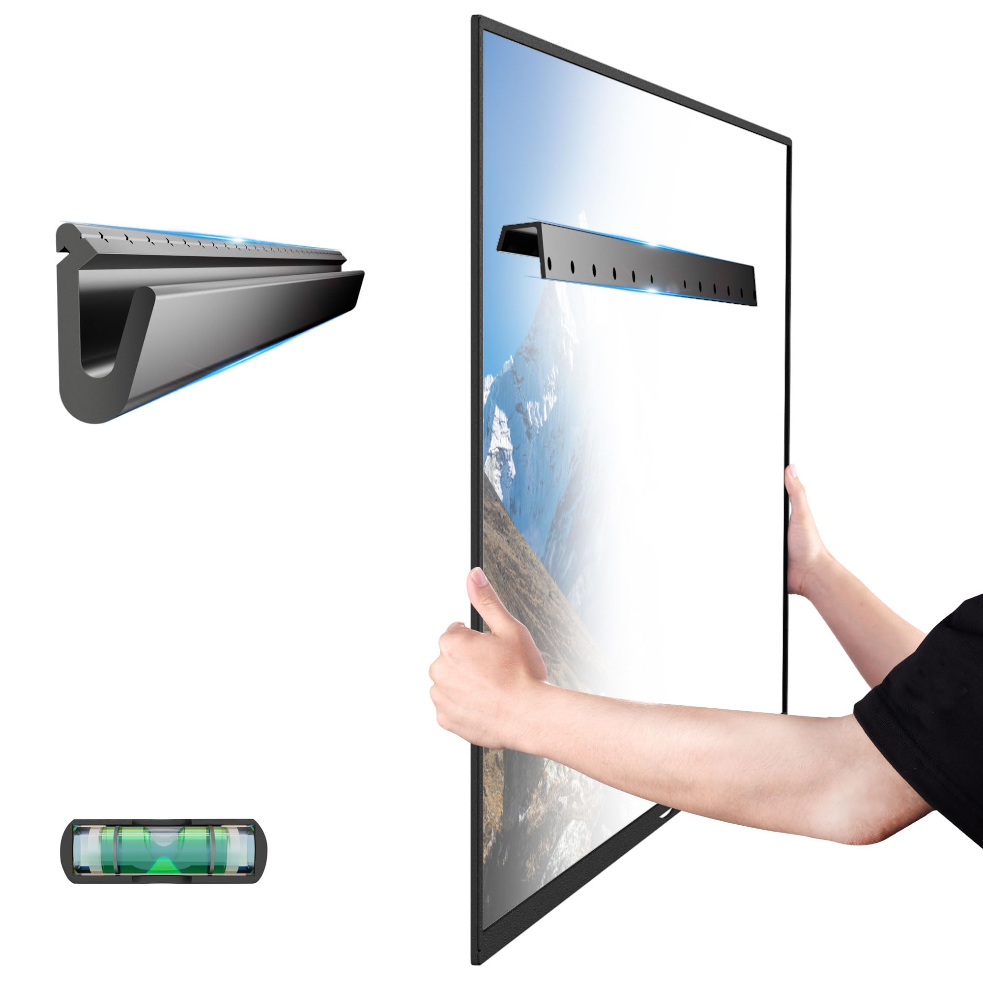 No Drill TV Mount for 32-75 Inch TVs, Drywall No Stud TV Wall Mount, Studless TV Mount Holds Up to 150 lbs, Easy Install with No Screws Required, Bubble Level Included