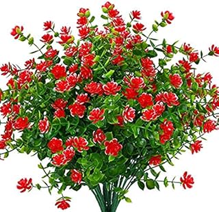 Ruiuzioong Artificial Fake Flowers, 4Pack Outdoor UV Resistant Greenery Shrubs Plants Indoor Outside Hanging Planter Home Garden Décor (Red)
