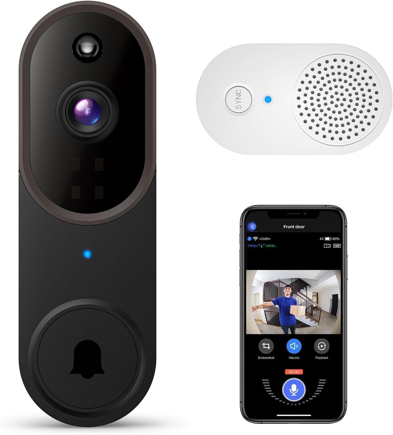 SUNNYJANE Smart 1080P Video Doorbell Camera Wireless, AI