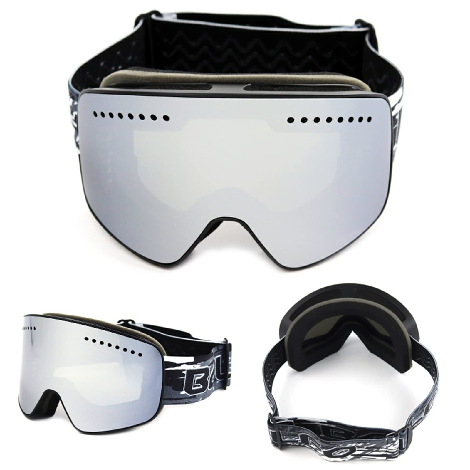 Gogle narciarskie Męskie Damskie - Snow/Snowboard Dwuwarstwowe Gogle - Anti Fog Sporty zimowe Gogle narciarskie,Silver