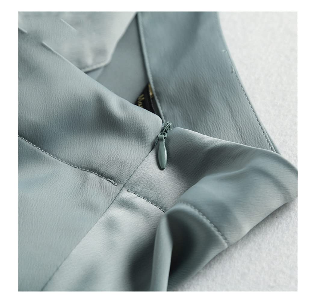 Jupe midi en satin vert uni avec fermeture éclair latérale pour femme