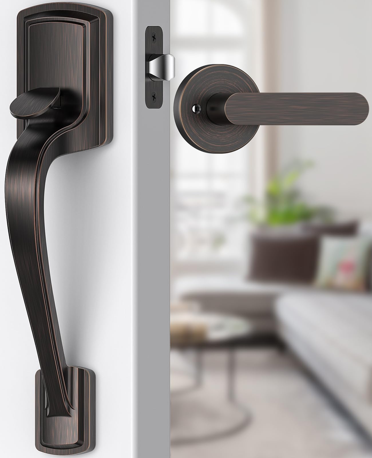 Bronze Front Door Handle No Lock, Heavy Duty Front Door Lock Set
