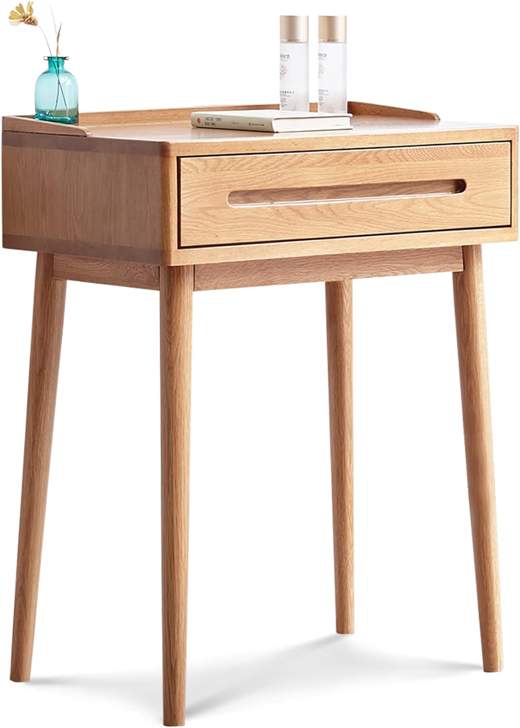 Escritorio pequeño de tocador 100% madera de roble, mesa auxiliar moderna de mediados de siglo para dormitorio, versátil como mesita de noche y mesa
