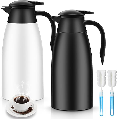 Miniatura 7 de Ziliny 2 jarras térmicas de café de 51 onzas de acero inoxidable al vacío con cepillos, dispensador de café aislado de doble pared al vacío para
