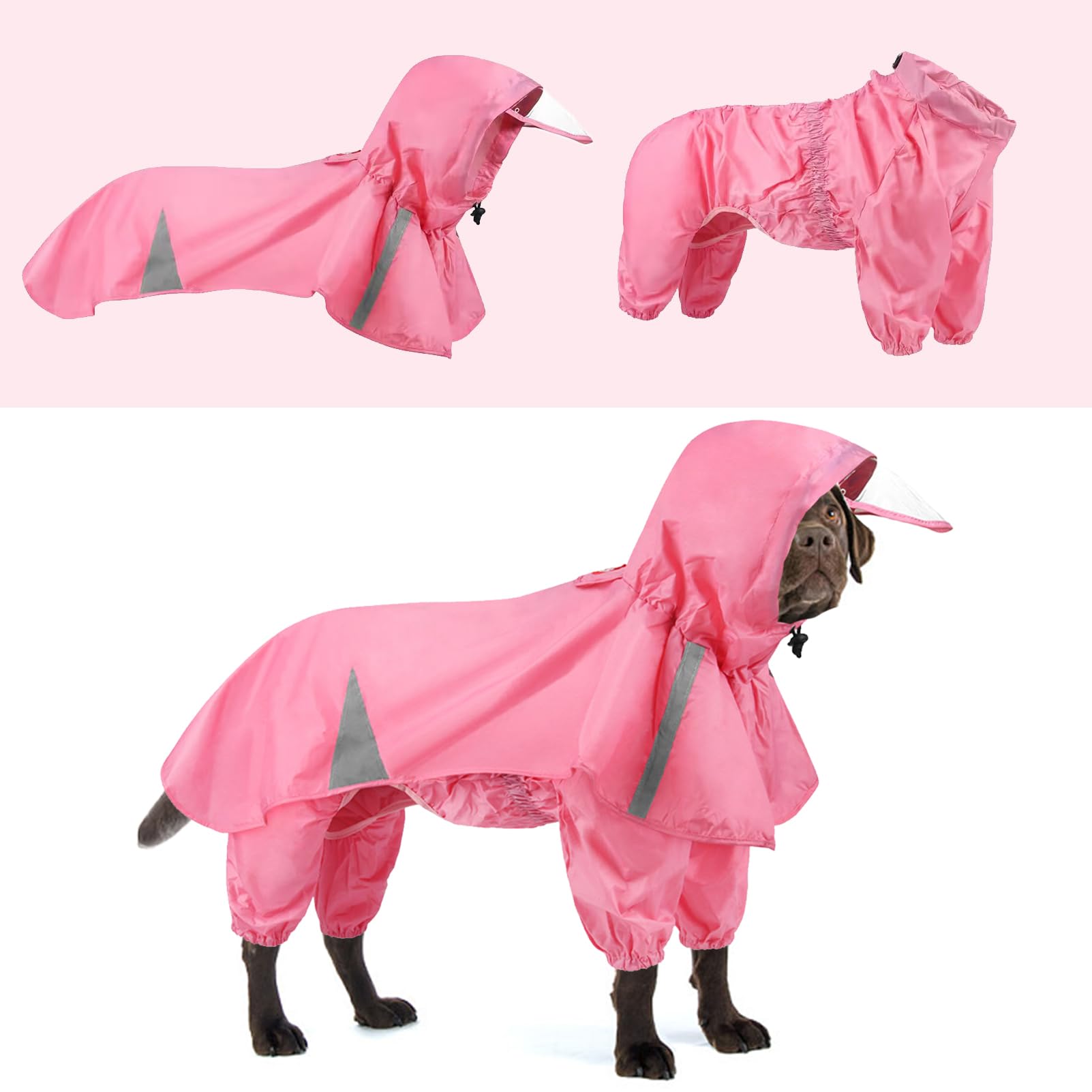 Photo 1 of 2 Pcs Large Dog Raincoat Hooded Split Dogs Poncho and Hoodie Waterproof Pet Rain Wear Light Breathable Suit Adjustable Pet Outfit for Medium Large Dogs (5XL (Chest Circumference 26.8in), Pink) 5XL (Chest circumference 26.8in) Pink