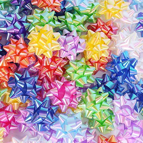 Dooozy 100 Pcs 2' Lazos Regalo Adhesivos Set, 10 Colores Iridiscente Moños y Cintas para Decorar Regalos, Bodas, Fiestas, Cumpleaños