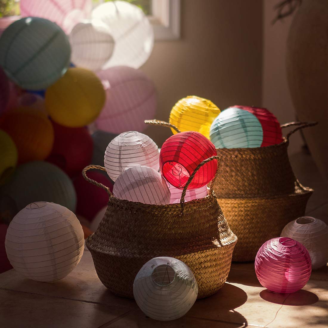 Jangostor 20 farolillos de papel redondos, farolillos de papel de colores, para bodas, cumpleaños, diferentes tamaños de 15, 20, 25, 30 cm (Muti)