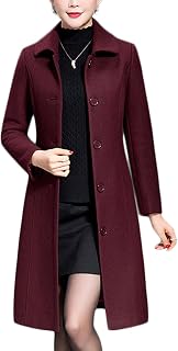 Jenkoon Women's Wool Blend Trench Coat: Slim Fit Lapel Single Breasted Mid-Long Winter Overcoat Walker Coat