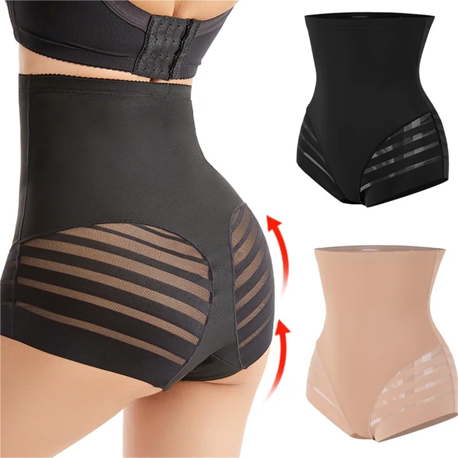Faja Reductora Mujer Adelgazante Bragas Moldeadoras De Encaje con Tiras For Mujer, Sin Costuras, De Cintura Alta, Moldeadoras De Glúteos(Black,S)