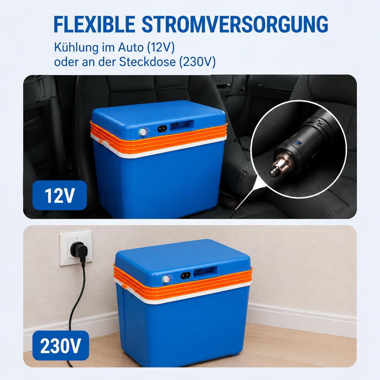 NEMT Elektrische Kühlbox 22L – Thermobox mit 12V/230V – Kompakte Kühllösung für Camping und Auto