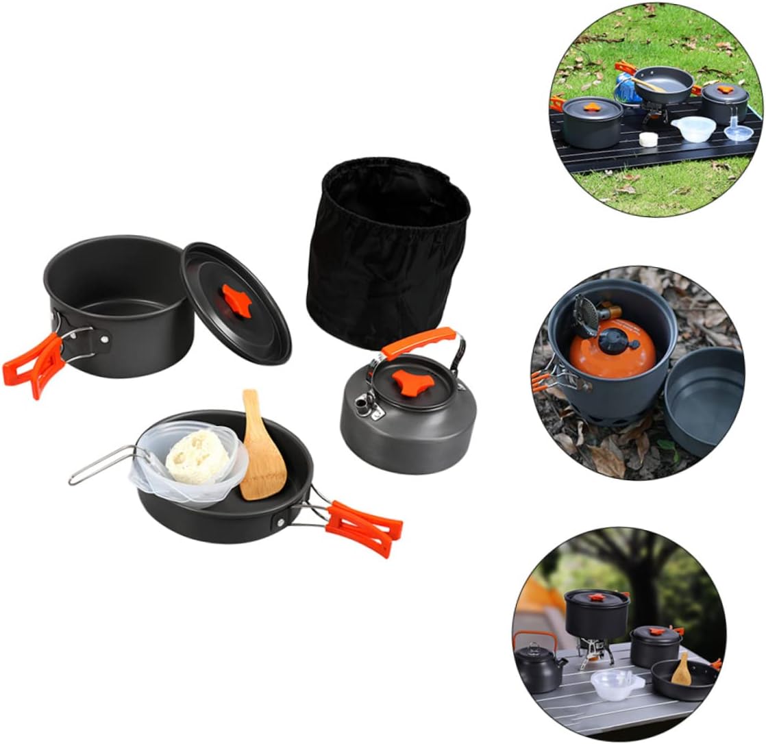 Compact Portable Pot Set 1-2 Person Cooking Pan Pot in-one Camping Cookware Kit for Travel