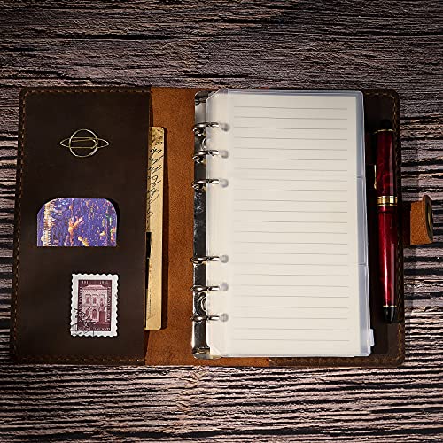 Wowlomo Leather Refillable Notebook - A6 7.5 * 4.8 Small Leather Travel Journal With Lined,Vintage Handmade 6 Ring Binder Bullet Writing Journal Diary Organizer Planner For Men|Women|Business|Brown #TOP1