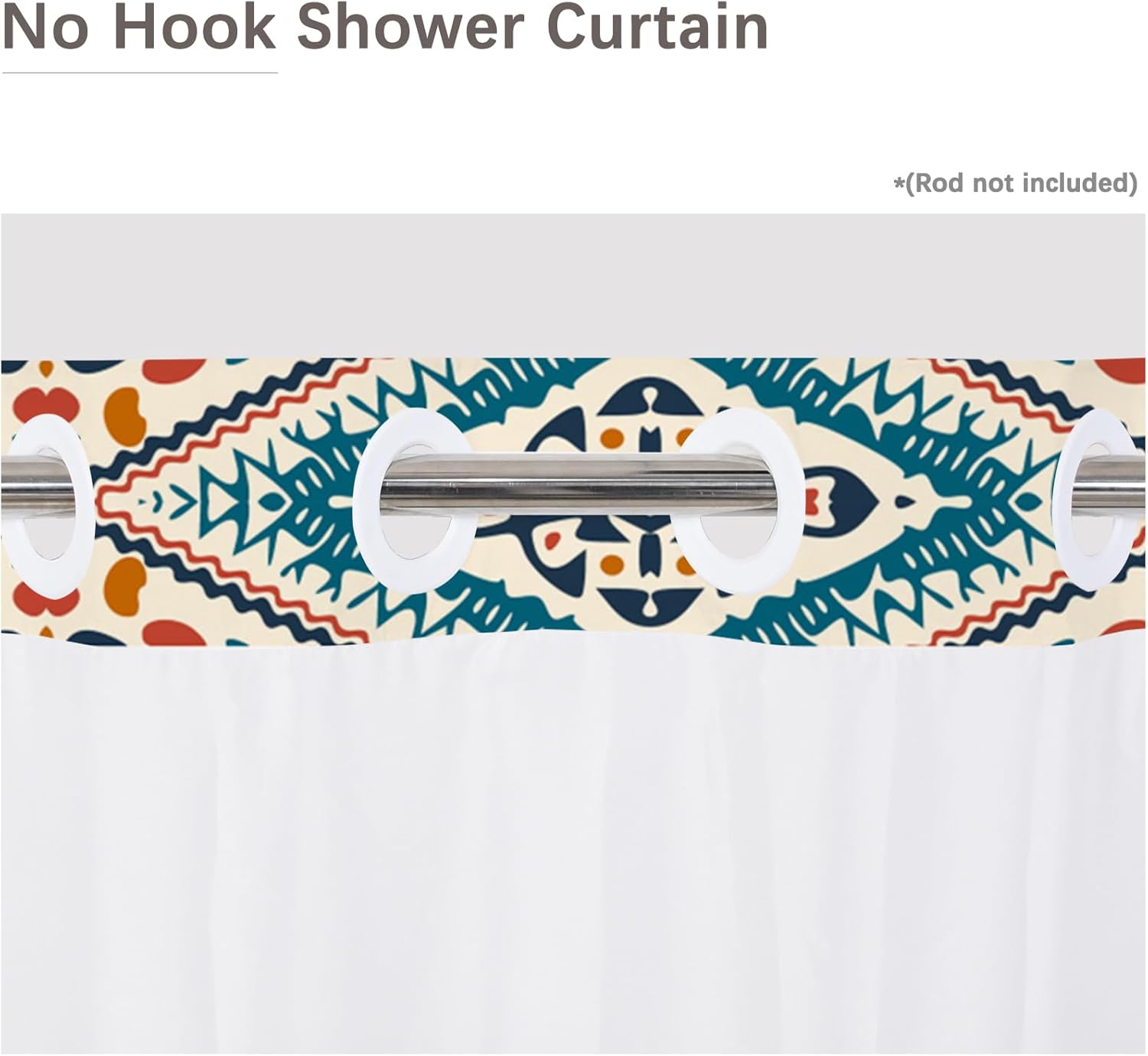 No Hook Shower Curtain,Orange Bohemian Double-Layered Shower Curtain with Snap-in Liner and Weights,Colorful Stripe Boho Fabric Bath Curtain with See Through Mesh, 71x74in