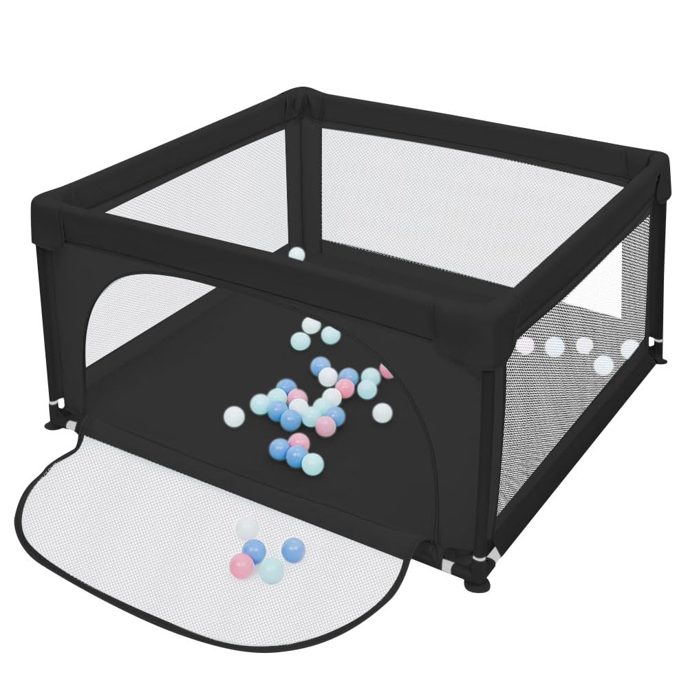 Parc Enfant Modulable Avec Base, Parc Pour Bébé, Antidérapante avec Balles, Baby Playpen Centre D'activités pour Enfants Pour L'intérieur et L'extérieur-120 * 120 * 66 cm-noir