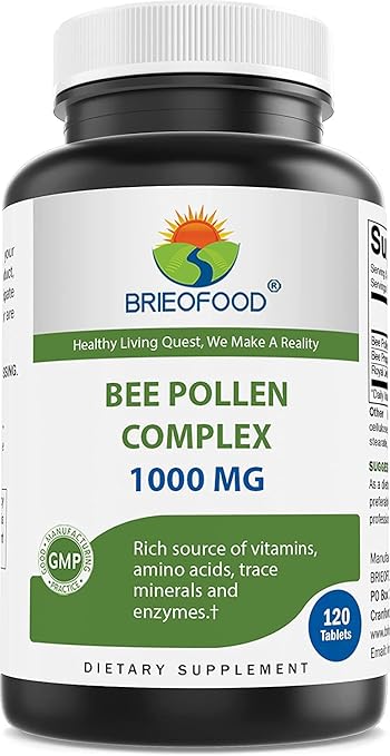 Amazon.com: Brieofood Bee Pollen Complex 1000 mg 120 Tablets - Made ...