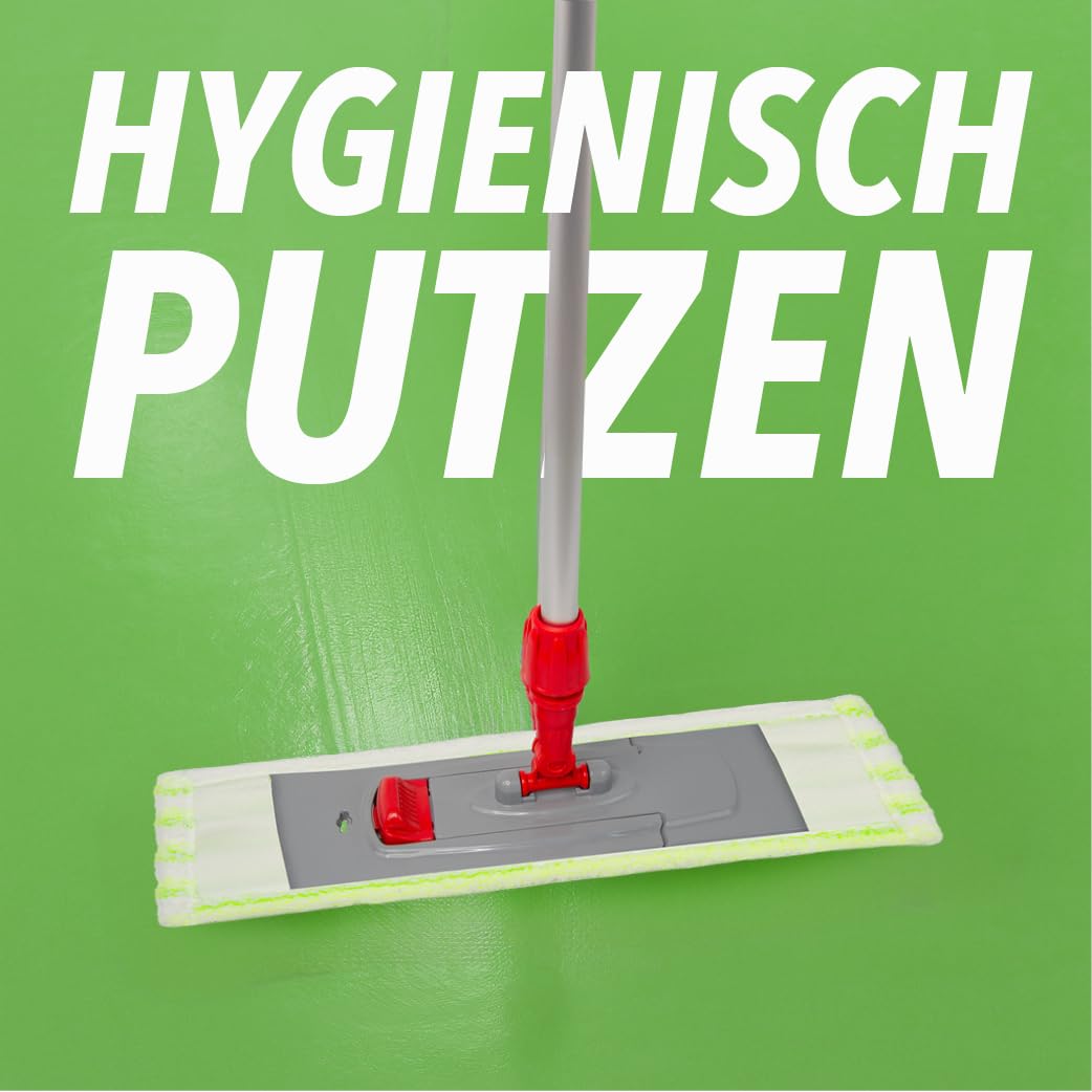 Wischbezug Mopp aus 70% Mikrofaser - Excellent Plus Mopp, grün/weiß - Ersatzbezug für Bodenwischer - für alle gängigen Klapphalter & für Trocken & Nassreinigung (10x 50cm)
