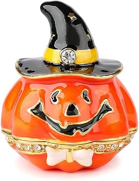 Magic Pumpkin Trinket Boxes Hinged Enamel Hand-Painted Figurine Craft Ornaments Unique Gift for Fall Halloween Decor