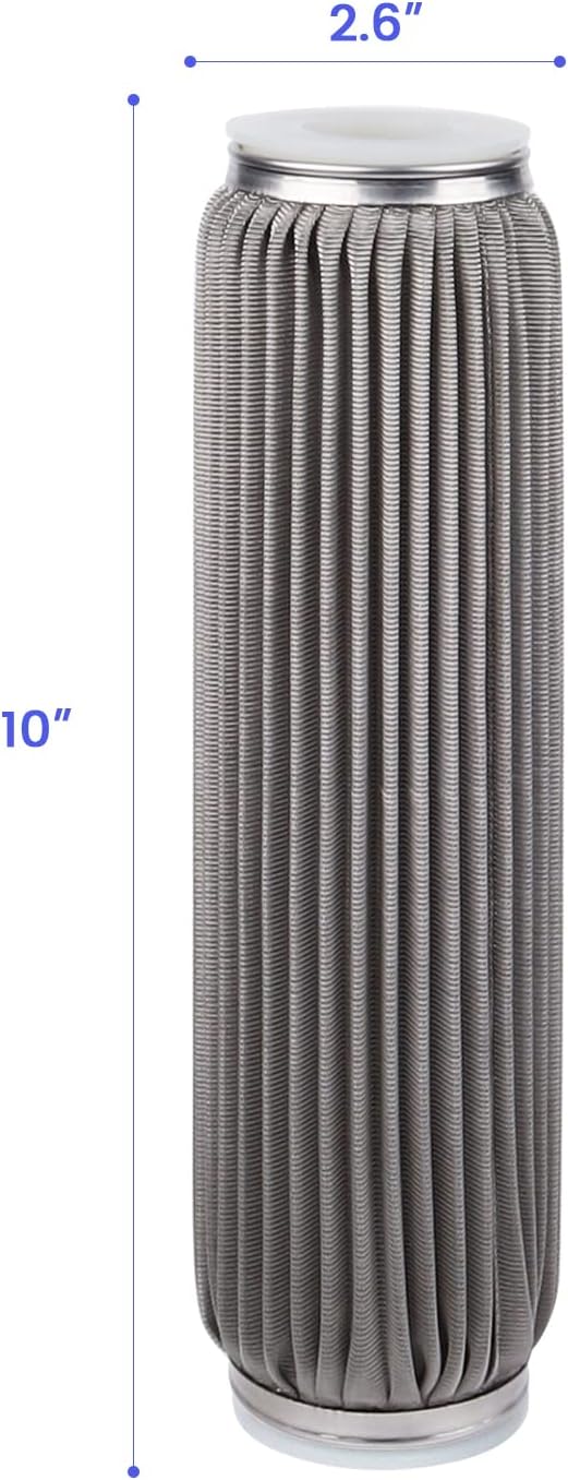 Amwater 100 Micron 10" x 2.5" Stainless Steel Pleated Whole House Water Filter Cartridge, Universal Cleanable Water Filter Replacement for Well Water(100 Micron)