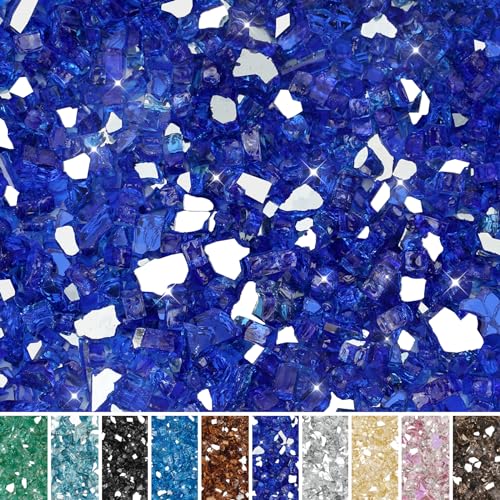 Image of Skyflame High Luster 10-Pound Fire Glass for Fire Pit Fireplace Landscaping, 1 /2-Inch Cobalt Blue Reflective