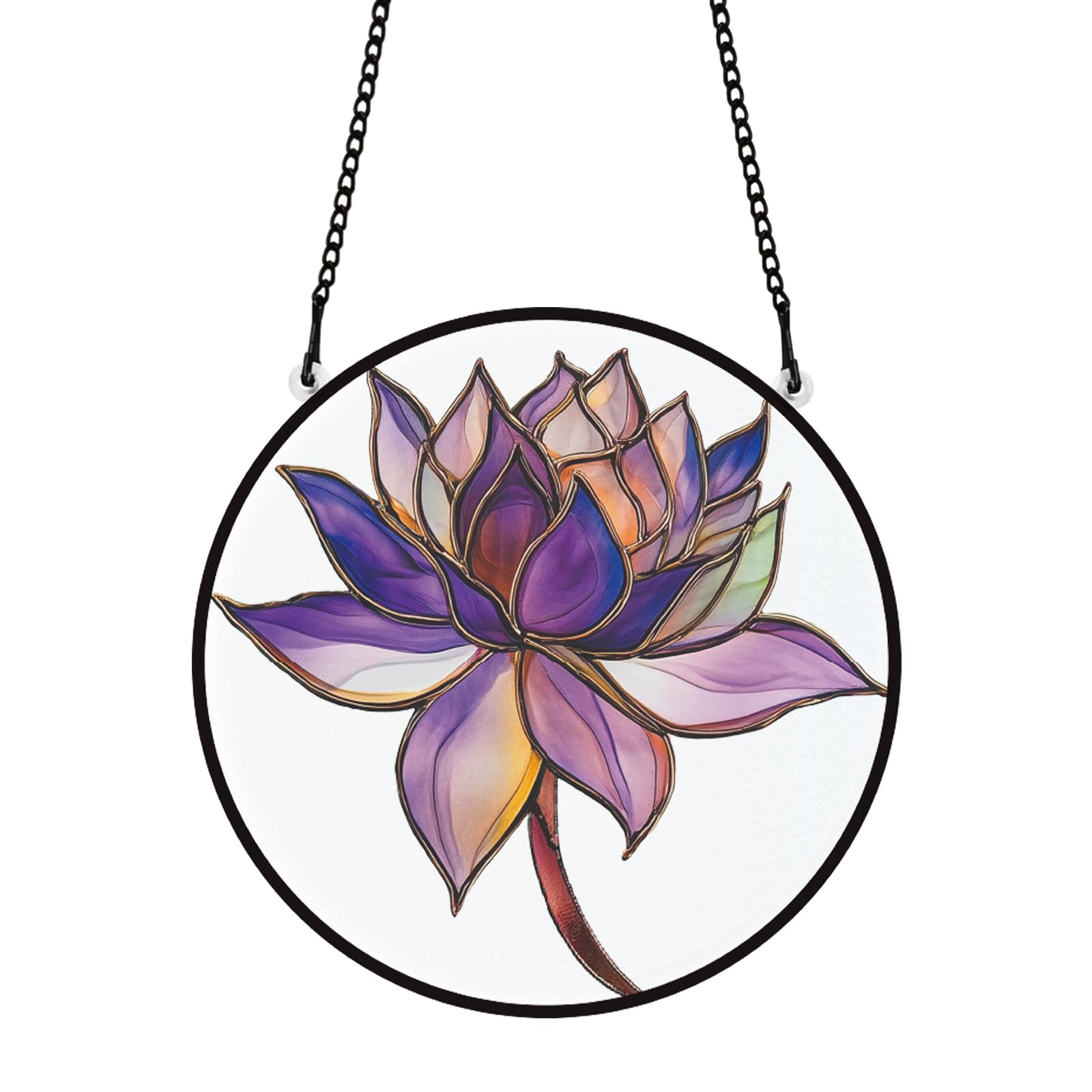 Attrape-soleil effet vitrail violet lotus, décoration élégante quatre saisons