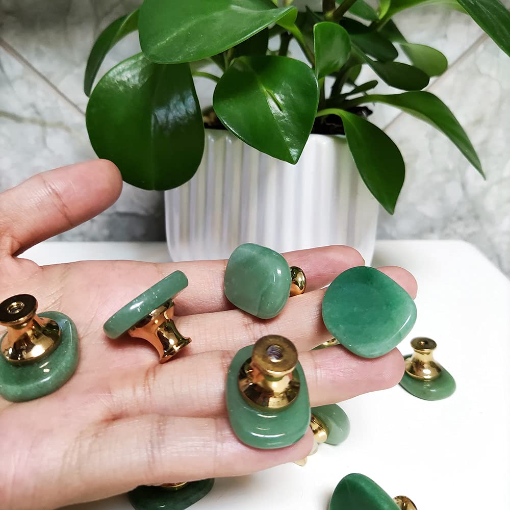 YOUYOUULU Set of 5 Green-Crystal-Stone-Knobs, Gemstone-Drawer-Pulls Green -Gems-Dresser-Cabinet-Handles Cupboard Stone knobs