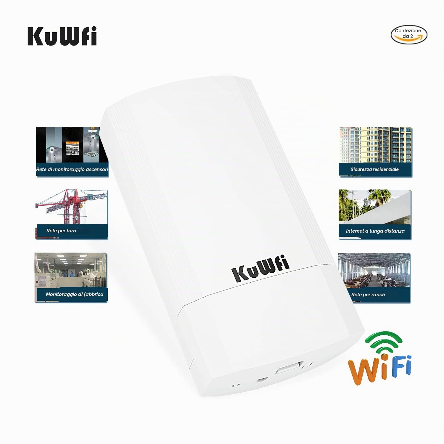 Ponte WiFi Esterno, 900Mbps Interno/Esterno Punto a Punto di accesso wifi, 2KM PtP/PtMP Lunga Distanza Ripetitore wifi esterno, IP65 impermeabile Wifi extender per Magazzini, Aziende, Garage