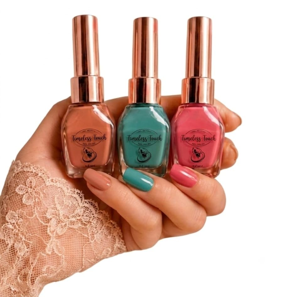 Timeless Touch Nail Polish, Nude Peach, Ocean Breeze, Bloom Pink, High Pigment, Quick Dry, Toxin Free, Long Lasting, 10ml (pack of 3)-image-20
