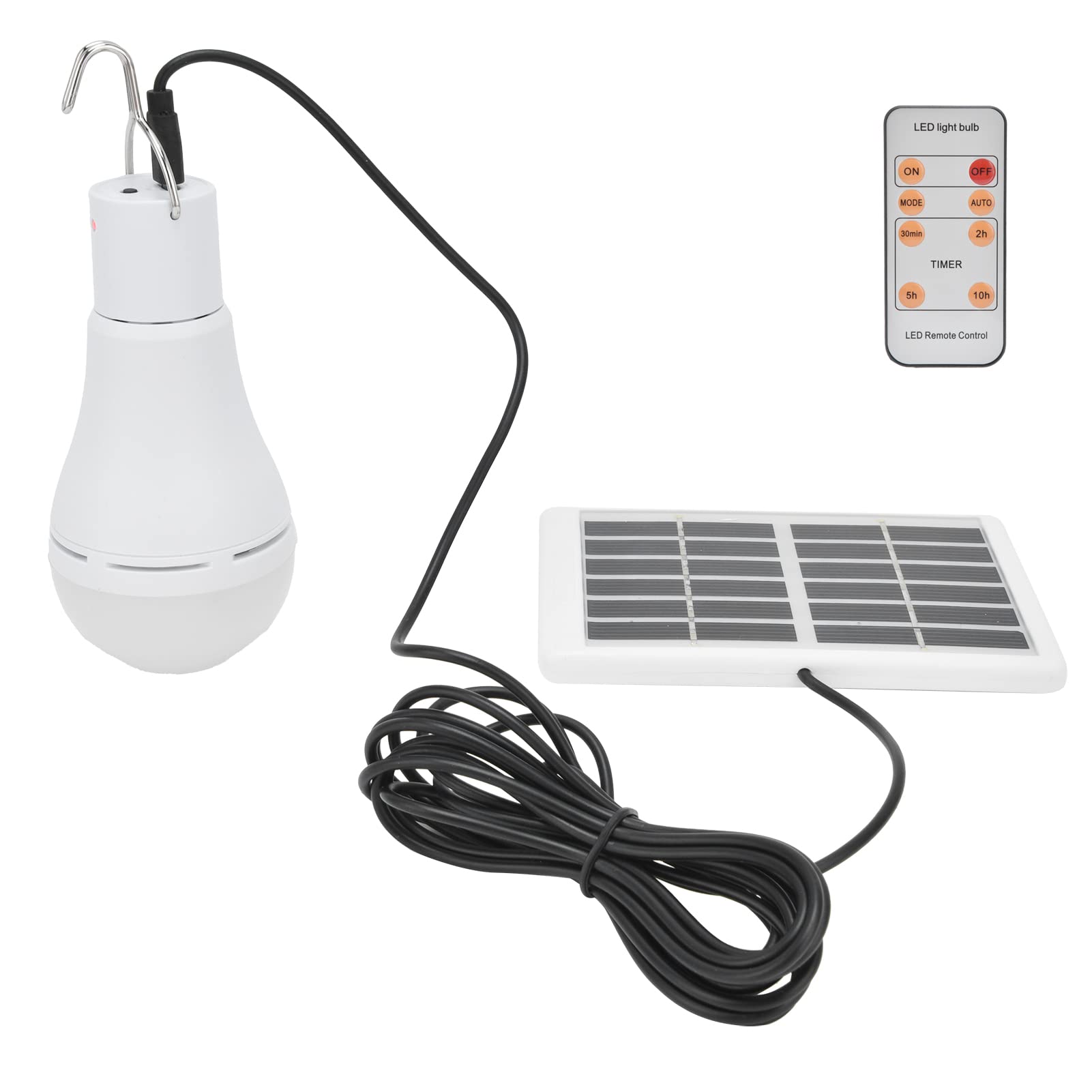 Bombilla Solar Drikou, recargable con temporizador remoto, bombilla LED con alimentación solar, luz blanca, bombilla inteligente integrada para acampar el jardín