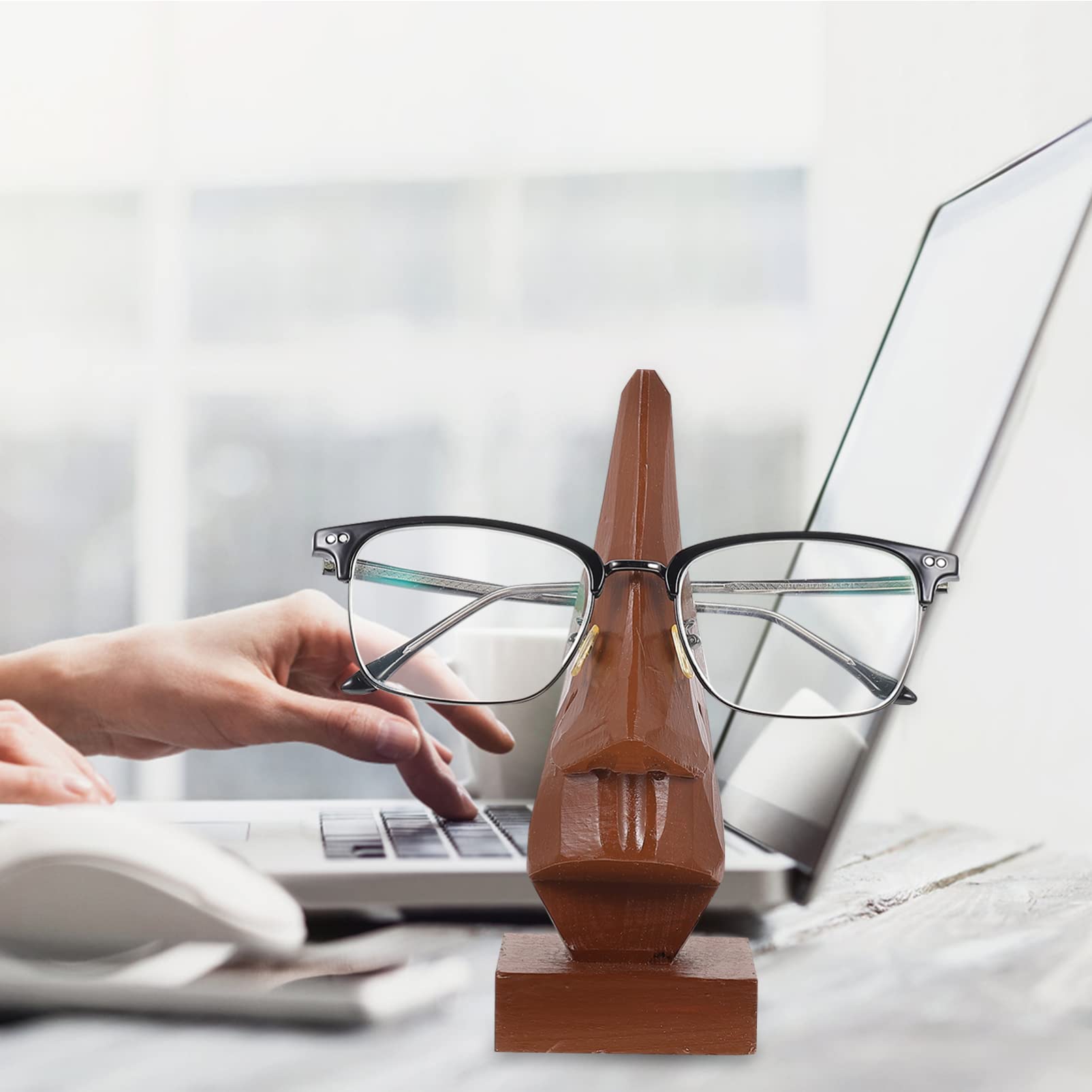 SOLUSTRE Carved Wooden Nose Glasses Frame Stylish Eyeglasses Rack Wooden Eyeglass Frame Stand for Home Unique for Dad Mom Boys and Girls Colleague