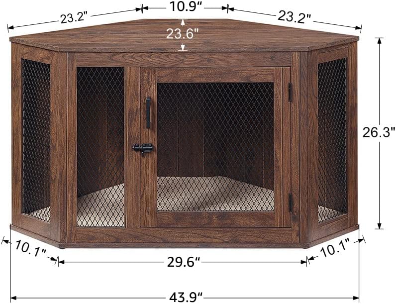 Buy unipaws Corner Dog Crate with Cushion, Dog Kennel with Wood and