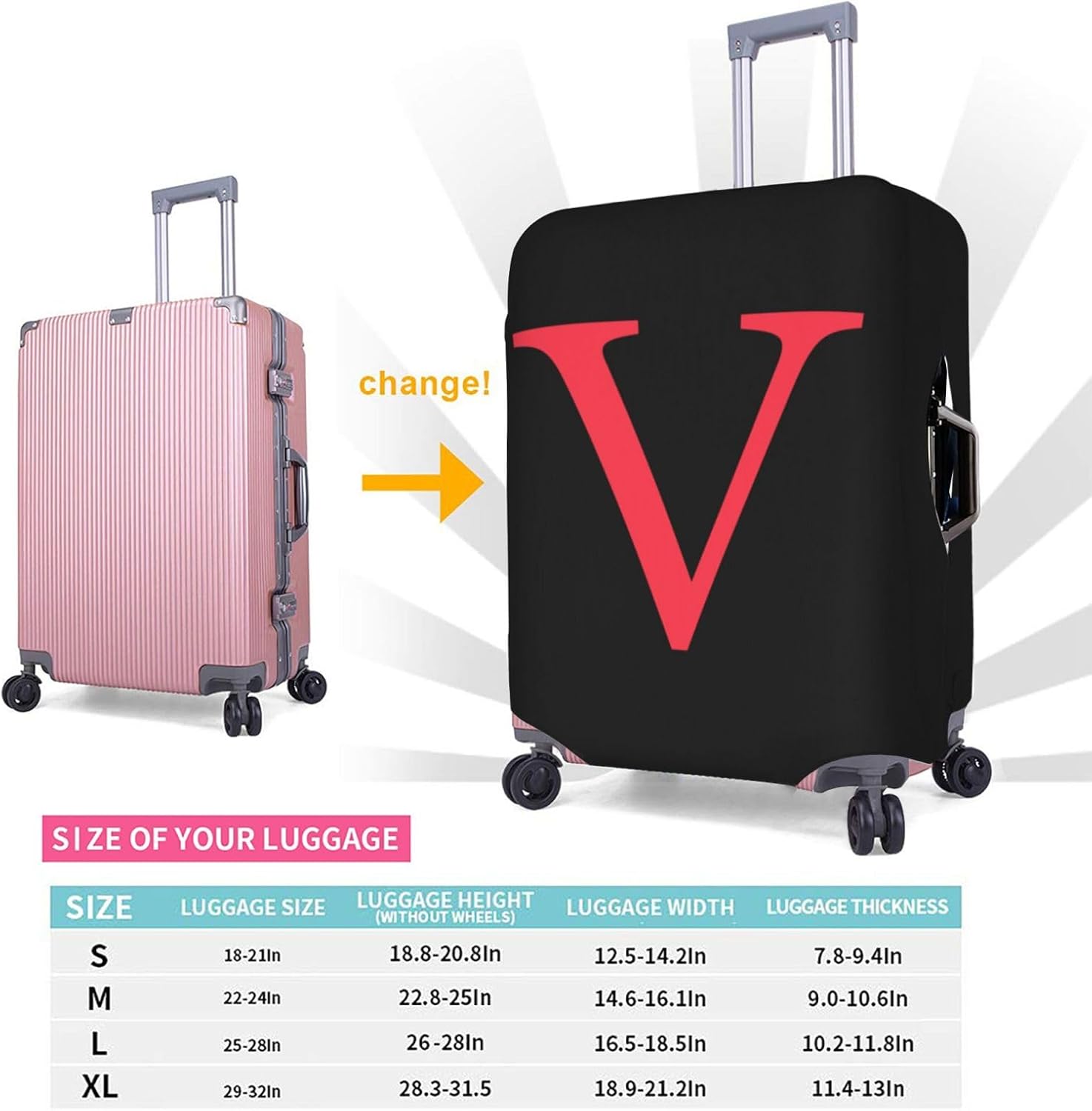 Letter V Luggage Cover Elastic Stretch Suitcase Covers for 25-28 Inch Luggage - Anti-Scratch Washable Travel Suitcase Protector