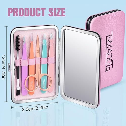 Miniatura 2 de TsMADDTs Juego de pinzas para mujeres y hombres, juego de pinzas de precisión con estuche de viaje, pinzas de acero inoxidable para cejas con