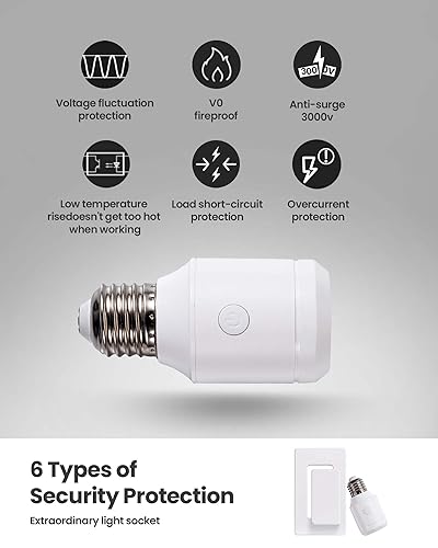 Miniatura 8 de Zoiinet Enchufe de bombilla de control remoto de 500 W, interruptor de luz inalámbrico para lámpara de cadena de tracción, soporte de base de