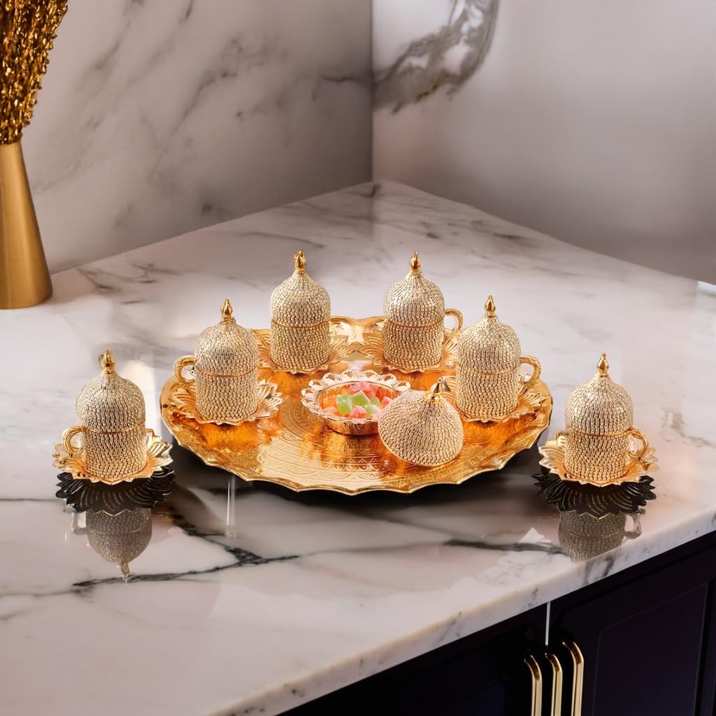 Amazon.com: LaModaHome Golden Tea Coffee Serving Tray Set - VIP